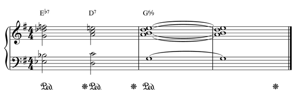 Accords jazz au piano VIb-V7-I69-G